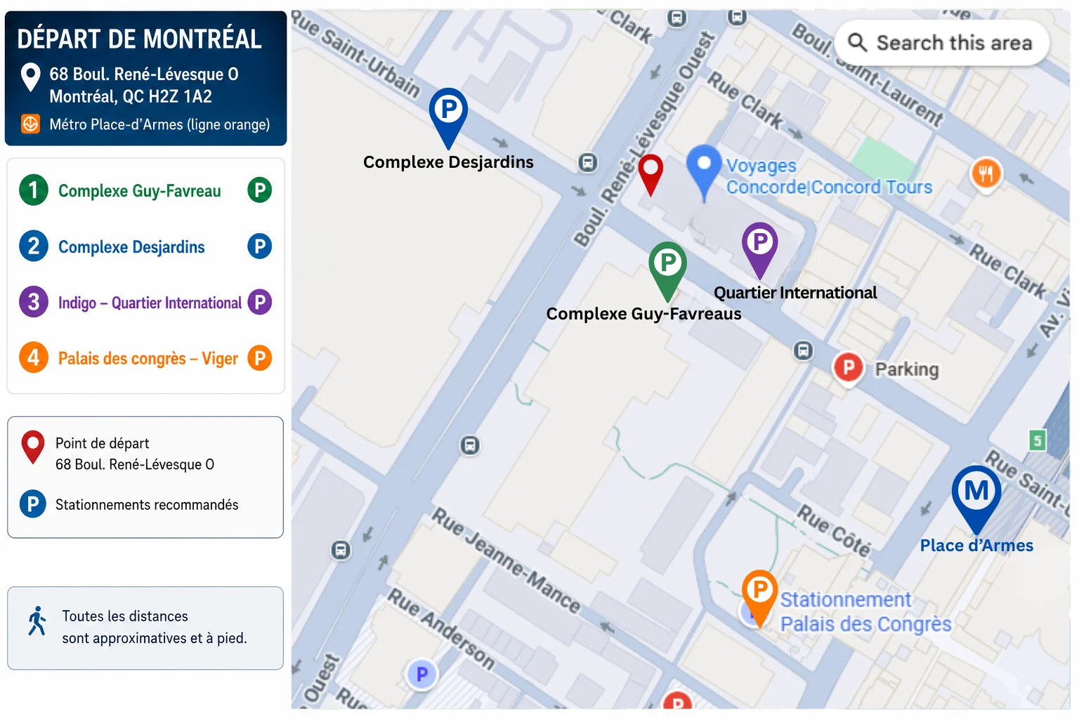 Stationnement près des lieux de départ | Montréal & Brossard